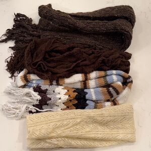 Cozy Knit Scarf Set in Brown and Cream